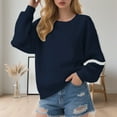 thumbnail image 2 of Tiweut Womens Sweatshirts Heavyweight Solid Color Crewneck Long Sleeve Side Line Fall Fashion Casual Streetwear Loose Pullover Top,Navy,L, 2 of 4