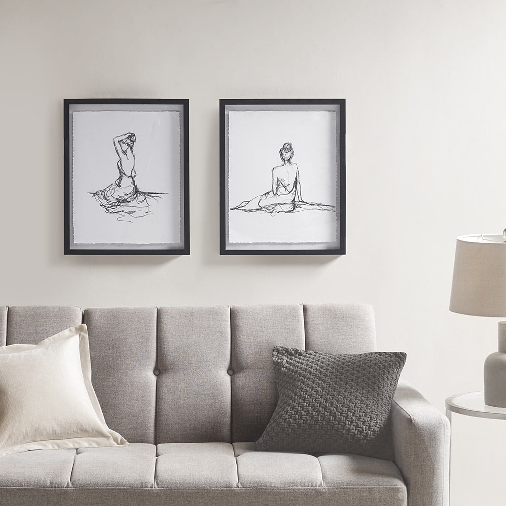 MAYEERTY 2-Piece Framed Glass Matted Sketch Wall Art Set