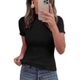 thumbnail image 5 of PRETTYGARDEN Short Sleeve T Shirts for Women Summer Clothes Casual Spring Tops Ruffle Mock Neck Ribbed Fitted Basic Tees, 5 of 9