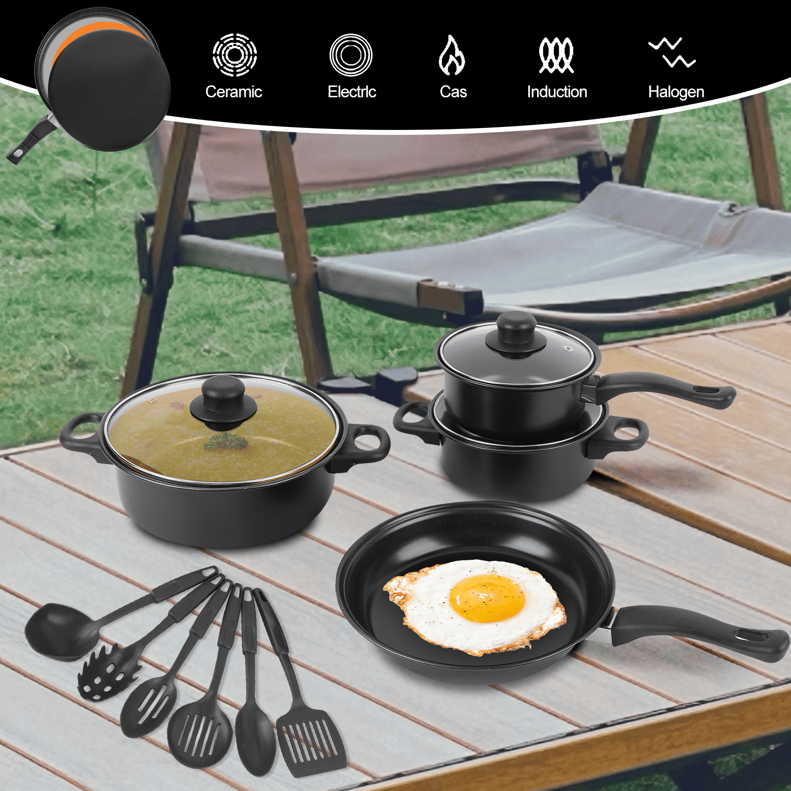 13 Piece Cookware Set, Kitchen Nonstick Pots And Pans Set With Glass Lid For Cooking, Induction & Dishwasher