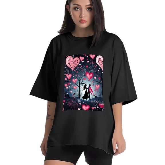 Plus Size Shirt for Women Black Tops for Women Short Sleeves Shirt for Women Valentine's Day T Shirt Crewneck Shirt for Women XS