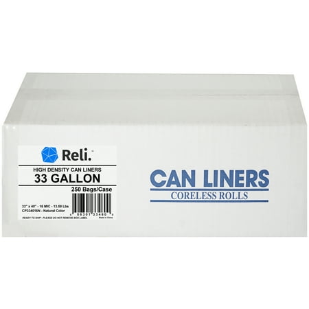 Reli. SuperValue 33 Gallon Trash Bags (250 Count Bulk) Clear Medium Garbage Bags