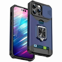 Dteck Wallet Phone Case for iPhone 14 Pro 6.1 inch with Slide Camera Cover and Card Holder Hard Ring Stand Slot Slim Cell Accessories Women Men Black,Navy