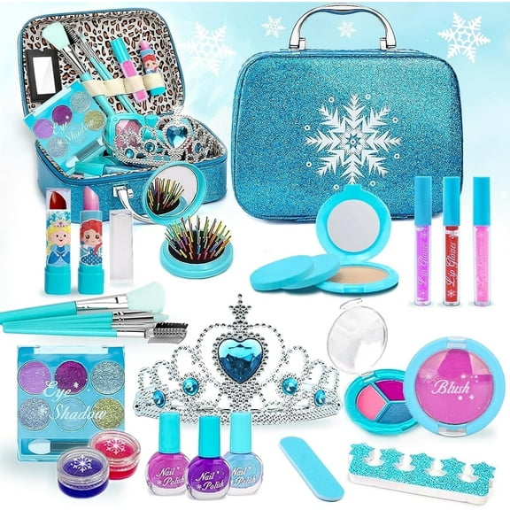 Sunforu Frozen Princess Make up Set for Girls, Washable and Non-Toxic Cosmetic Toy Set with Bag, Toddler Makeup Gift for Girls Aged 3-12 Years