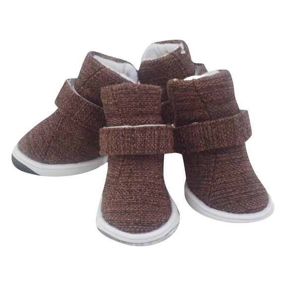 Puppy Cute Cozy Warm Anti Slip Winter Boots for Small Medium Dogs Pets Cats Thicken Fleece Snow Shoes(Coffee,3)
