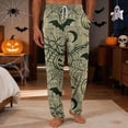 thumbnail image 2 of GrmtClth Soft Drawstring Pocket Men Loungewear Trousers Stretch Halloween Crow Pumpkin Leaf Pajama Pants Elastic Waist Sleep Bottoms Casual Joggers Green 2XL, 2 of 5