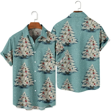 

MLFU Kids Cat Print Hawaiian Shirt Mens Christmas Short Sleeve Outdoor Shirt & Top