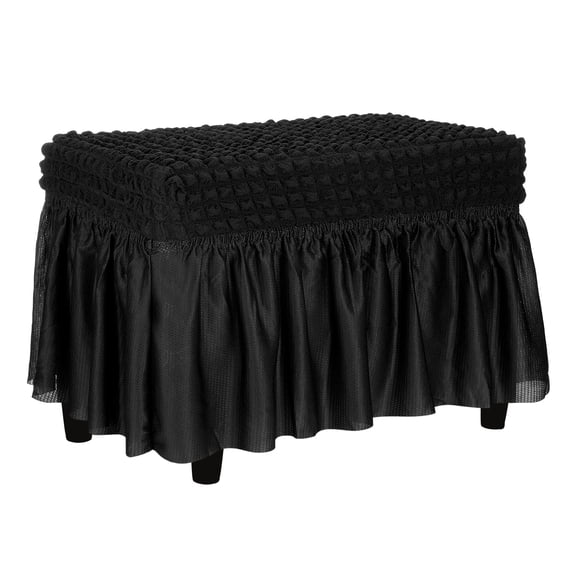 Bubble Lattice Ottoman Cover with Skirt Fit Length 60-100cm/24"-39" Black