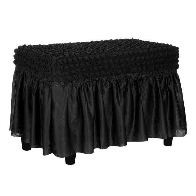 Funda de Otomán de Cuadrícula de Burbuja con Falda Ajuste Longitud 60-100cm/24"-39" Negro