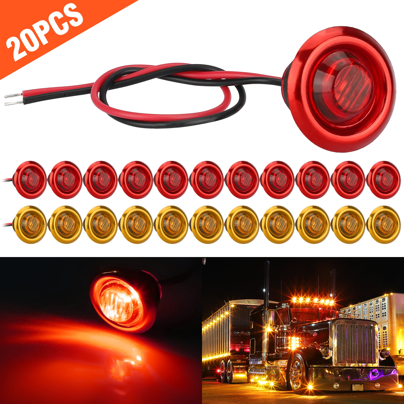 Amber Clearance lights Bulb Exterior Parts Round Side Marker Truck 12V DC 