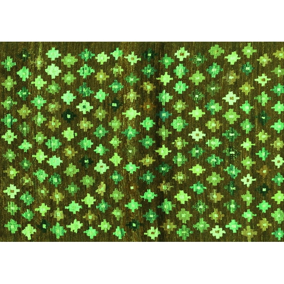 Ahgly Company Indoor Rectangle Abstract Green Contemporary Area Rugs, 2' x 3'