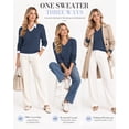 thumbnail image 5 of QUALFORT Women’s V-Neck Cable Knit Sweater, Lightweight Long Sleeve Pullover, Deep Sea Blue, Size M, 5 of 7