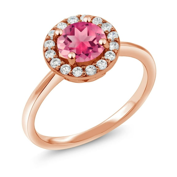 Gem Stone King 18K Rose Gold Plated Silver Engagement Ring Mystic Topaz and Moissanite (1.89 Cttw) (Size 5)