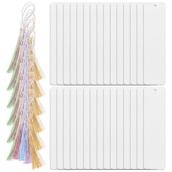 Milisten 30 Sets Clear Acrylic Bookmarks Blank Acrylic Bookmark Acrylic Markers with Tassels