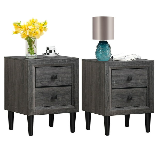 Mesitas de Noche Costway 2 x con 2 Cajones Mesita Auxiliar Moderna Gris