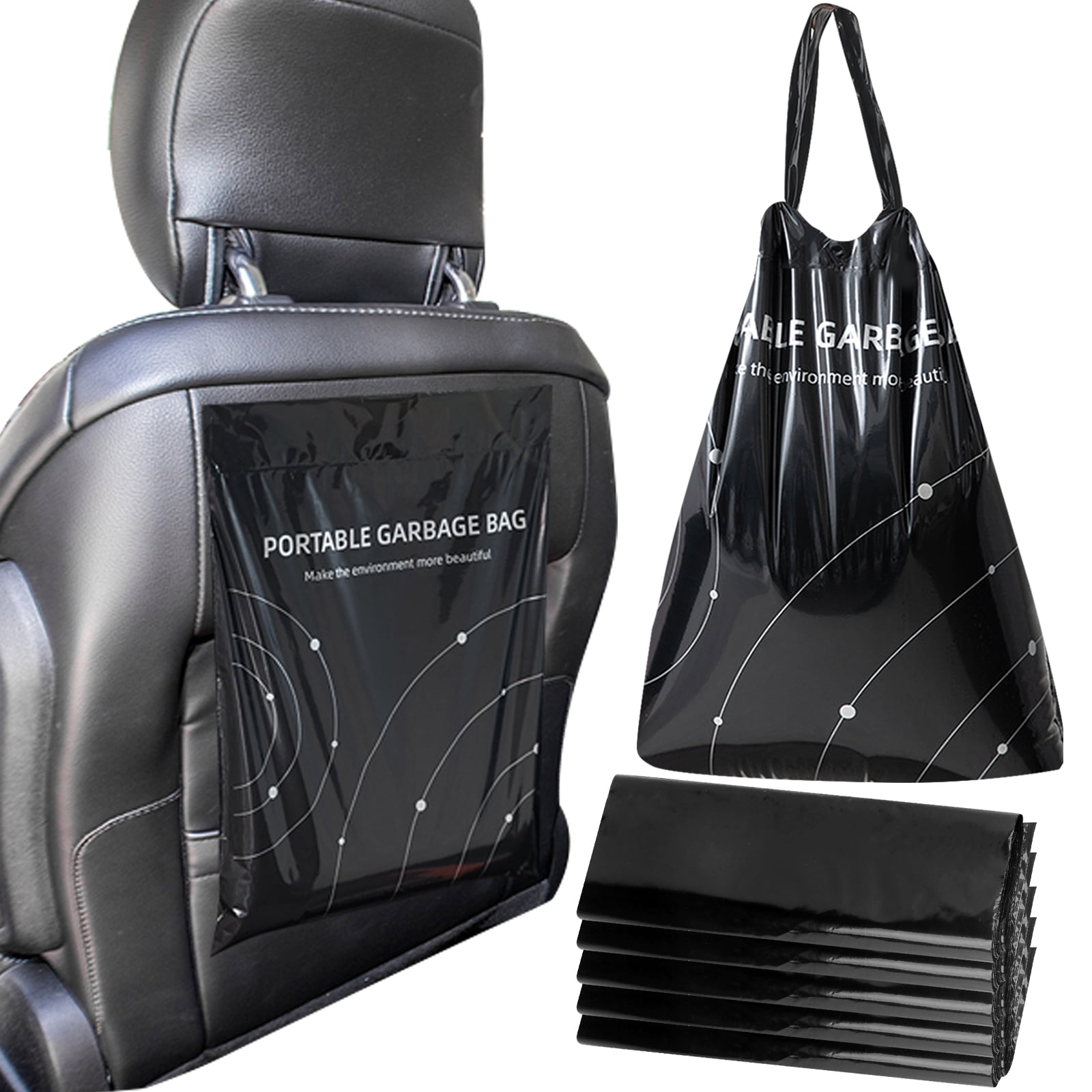 Toplive Car Trash Bag 50 Pack Drawstring Car Garbage Bag Black Easy