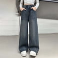 thumbnail image 2 of XEGLSBU Girls Jeans Size 7 Slim Long Girls Denim Pants Straight Leg Loose Fit Wide Leg Casual Comfortable Stretch Jeans for Kids Blue Size 9-10 Years, 2 of 5