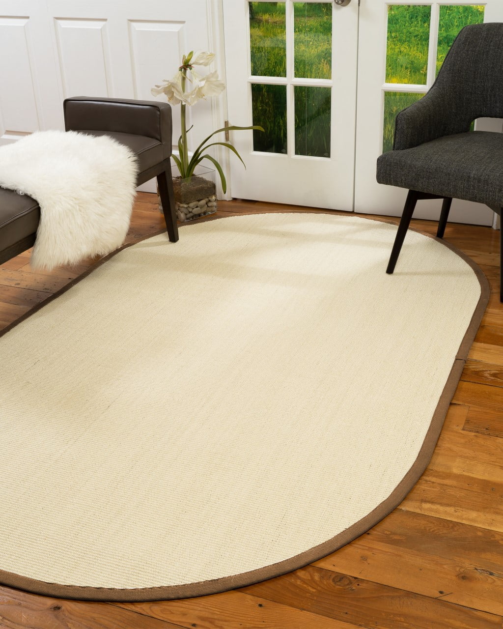 Natural Area Rugs Deco Custom Sisal Rug, 6' x 9', Oval Sienna Border