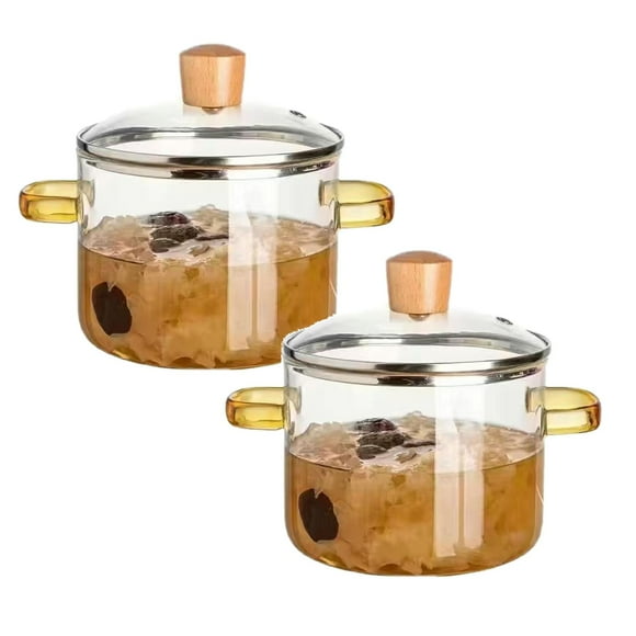 2Pcs Clear Pots 1.6L Or 2.3L Heat Borosilicate Glass Pot For Cooking Simmer Pot With Lid And Handle For Soup Milk Porridge Pasta Glass Pot On Stove,Easy Cleaning, Cooking Option