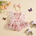 thumbnail image 4 of Douhoow Infant Girls Butterfly Romper Dress 3 6 12 18 Months Baby Fly Sleeve Lace Trim Flower Tulle Bodysuit Headband, 4 of 8