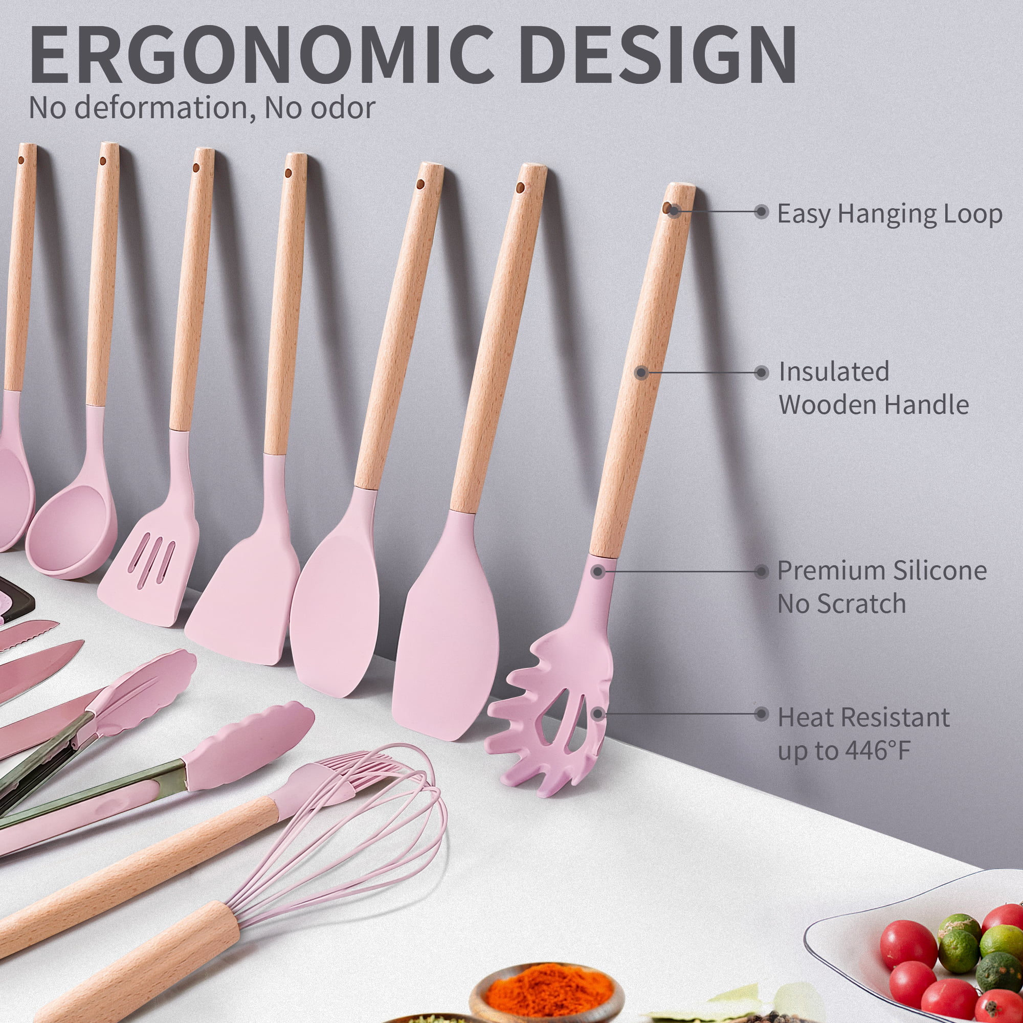 Silicone Cooking Utensils Set - Heat Resistant Kitchen Utensils, 19 Pieces Kitchen  Utensil Set, Pink 