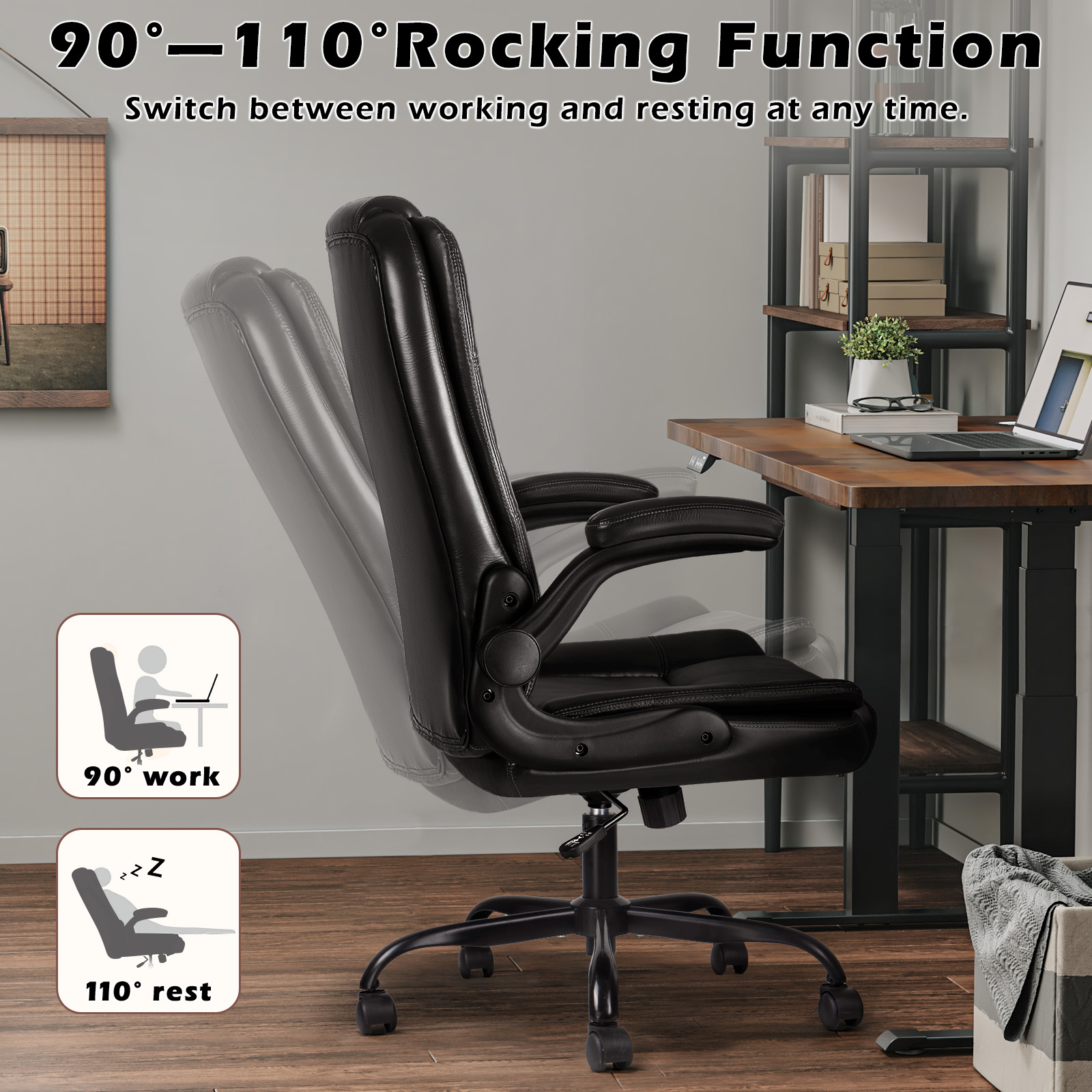 Waleaf Executive Office Chair with Flip-Up Arms, Black photo 4