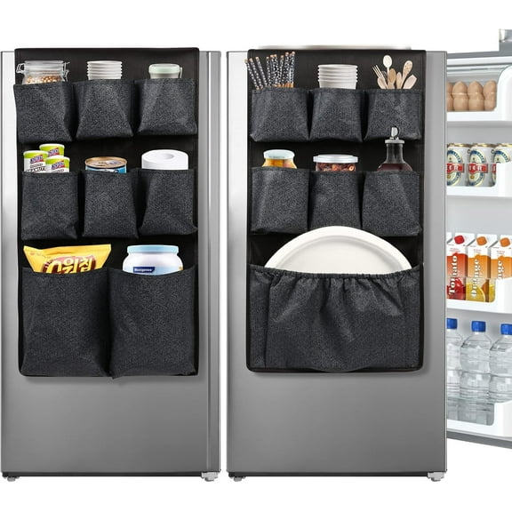 Extended Length Fridge Organizer, 65 x 12.6 Inch Hanging Storage Caddy with 15 Pockets, Fits Most Dorm and Office Refrigerators(Black)
