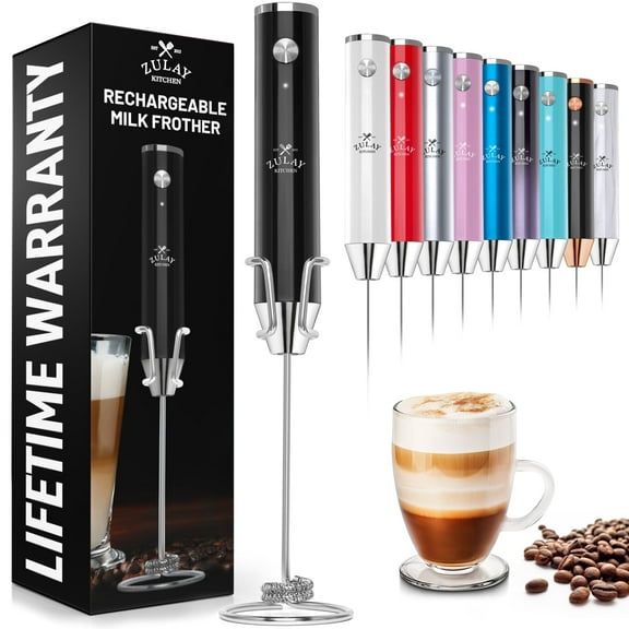 Zulay Kitchen Rechargeable Milk Frother - Handheld Drink Mixer Frother Wand with Stand for Coffee