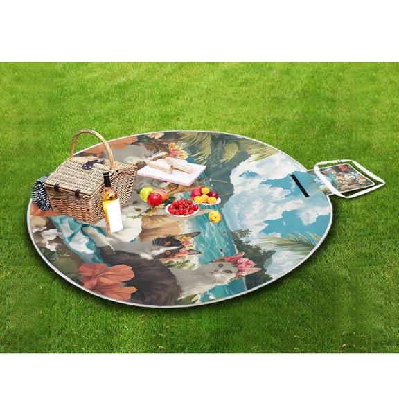 Picnic Blankets Teencool Beach Blanket Creatively Beach Cats Tropical Flowers Pattern Outdoor Blanket for Travel