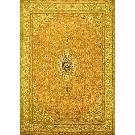 Ahgly Company Indoor Rectangle Medallion Yellow Traditional Area Rugs, 5' x 8'