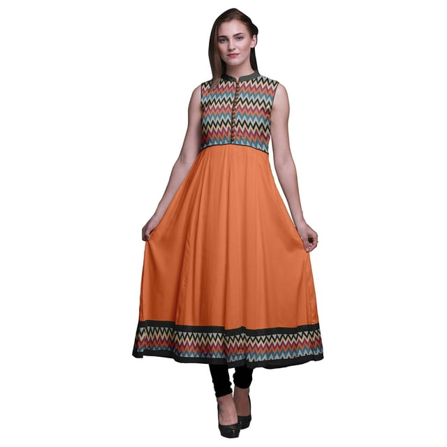 Bimba Robe Anarkali Géométrique Black5 pour Femmes, Kurti Imprimée Ethnique Indienne, Longue Kurta, Robe de Soirée, Moyen