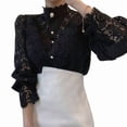 thumbnail image 2 of Women Elegant Lace Trim Shirts Casual Victorian Blouse Long Sleeve Button Down Tops, 2 of 7