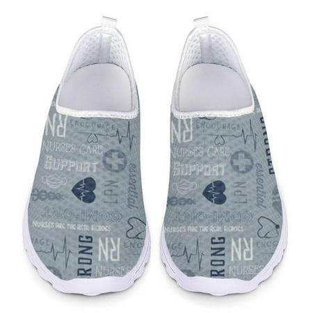 

Ladies Summer Lightweight Sneakers Nurse Medical Heartbeat Pattern Flat Loafers Non-slip Breathable Mesh Shoes Female Footwear