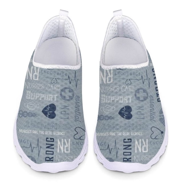 Zapatillas ligeras de verano para mujer, mocasines planos con estampado de latidos del corazón para enfermera, zapatos de malla transpirables antideslizantes, calzado femenino