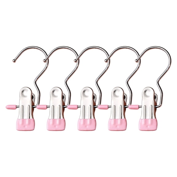 5 Pcs Trouser Hangers with Clips Heavy Duty, Portable Durable Space Saving Travel Clothes Hanging Clips with Non-slip Coated for Jeans Pants Skirts Closet Organization and Storage(Pink,4.5x1.3")