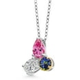 thumbnail image 2 of 925 Silver and 10K Yellow Gold Pink Moissanite and Lab Grown Diamond and Blue Mystic Topaz Pendant Necklace for Women | 2.32 Cttw | Pear Shape 8X6MM | Oval 7X5MM | Round 5MM | with 18 inch Chain, 2 of 4
