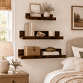 thumbnail image 4 of KAIWIN Brown Wood Floating Shelves Set of 3 (24/16/10In) - Wall Mounted Storage & Decor for Home, 4 of 5