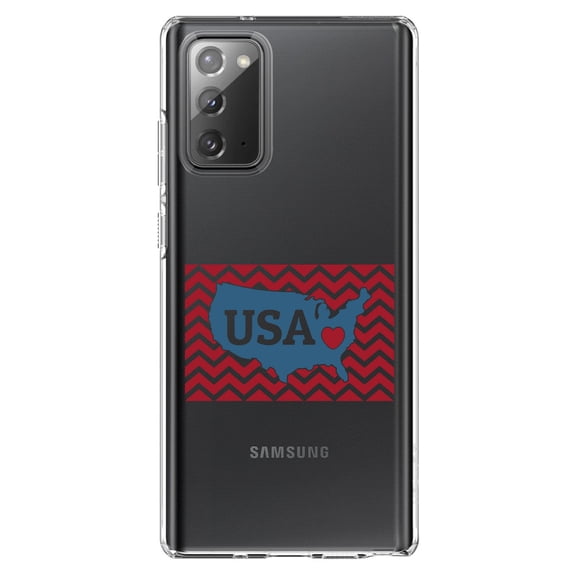 DistinctInk Clear Shockproof Hybrid Case for Samsung Galaxy Note 20 (6.7" Screen) - TPU Bumper Acrylic Back Tempered Glass Screen Protector - USA Map Heart Chevron Flag