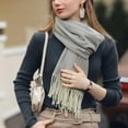 thumbnail image 4 of AWZXDE Women's Long Loose Stripe Pattern Thickened Warm Scarf with Fringe Design Elegant Casual Fashion Versatile Accessory Grey,A, 4 of 7