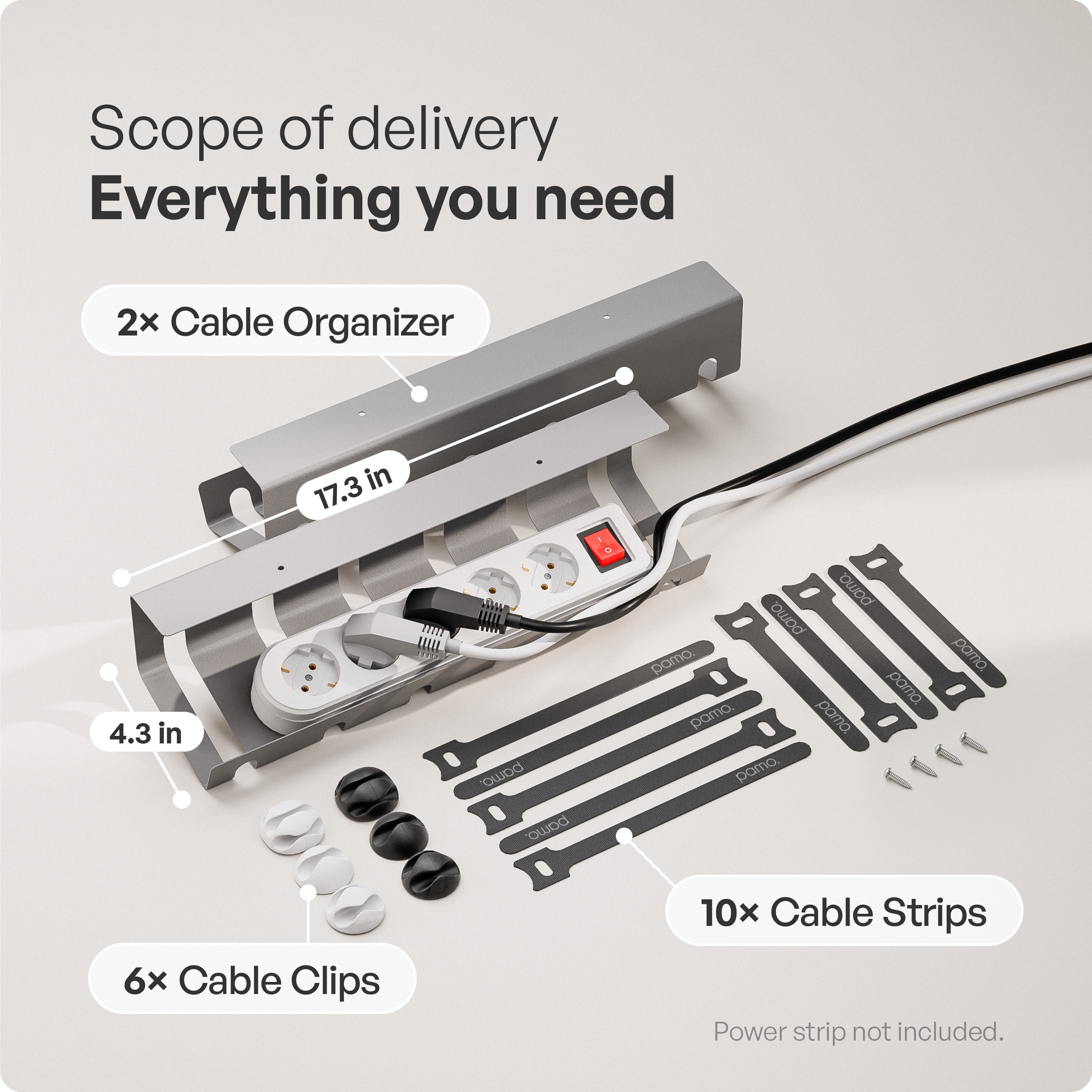 pamo Cable Management Under Desk for Easy mounting Under-Table I Set of 2 - with 10X Cable Ties I Desk Organizer for Office/Home Office Table Thoughtful Cable Tray Holder