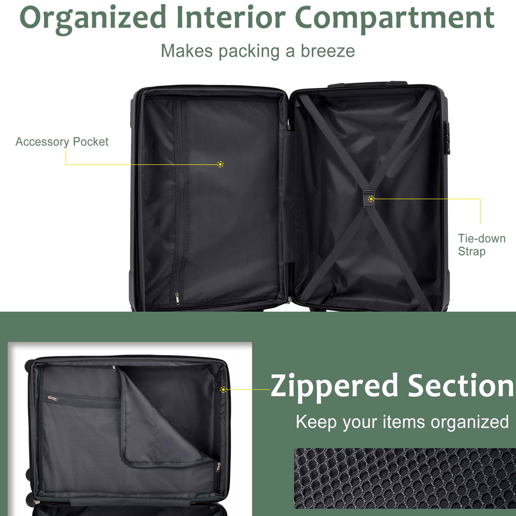 MAYEERTY 28" ABS Hardside Checked Suitcase, Expandable Travel Luggage with Silent Double Wheels, TSA Lock and Reinforced TPE Handles