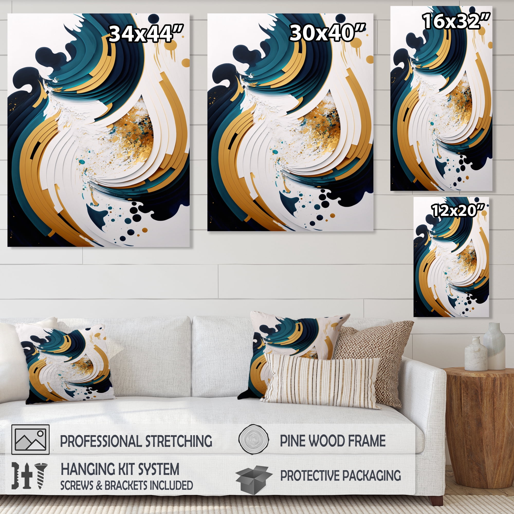 Designart Blue And Gold Modern Art Abstract Painting VII Canvas Wall Art