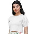 thumbnail image 2 of eloria Women's Casual Blouse Tops, Ruffle Puff Sleeve, Round-Neck Top Color: White | Size: L, 2 of 6
