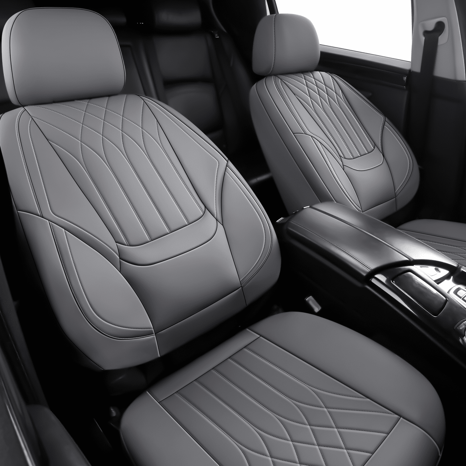 NS YOLO Premium Leather Car Seat Covers Front | Universal Car Seat Covers for Cars, Trucks & SUVs | Waterproof Front Seat Protectors, gray