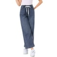 thumbnail image 1 of Jeans de pierna ancha para mujer INSPIRE CHIC con cordón y cintura elástica, pantalones de mezclilla casuales con bolsillos, gris azul L, 1 of 6