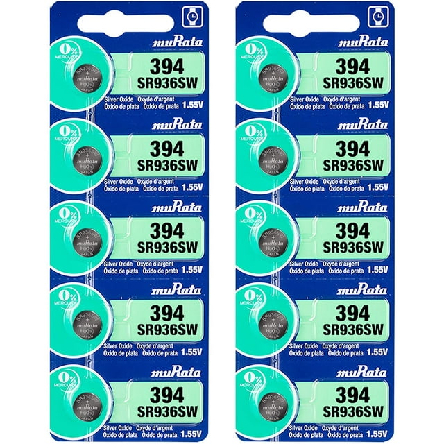 Murata 394 SR936SW Battery 1.55V Silver Oxide Watch Button Cell (10 Batteries)