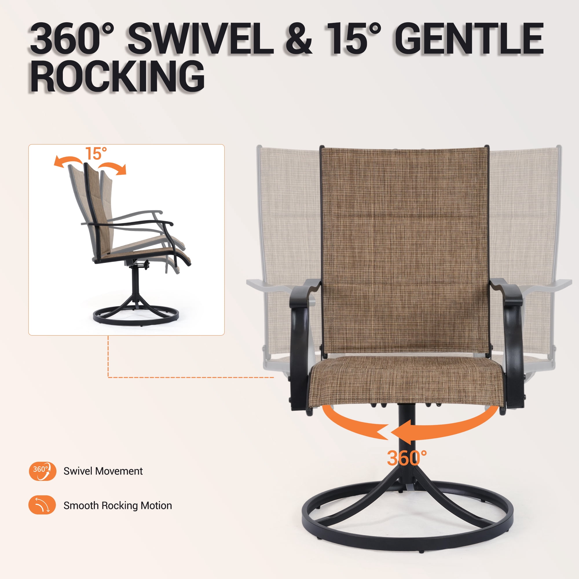 DELMANGO Patio Swivel Chairs Set of 8, Outdoor Dining Chairs High Back, All-Weather Textilene Swivel Rocker Chair for Lawn Porch Garden, Brown