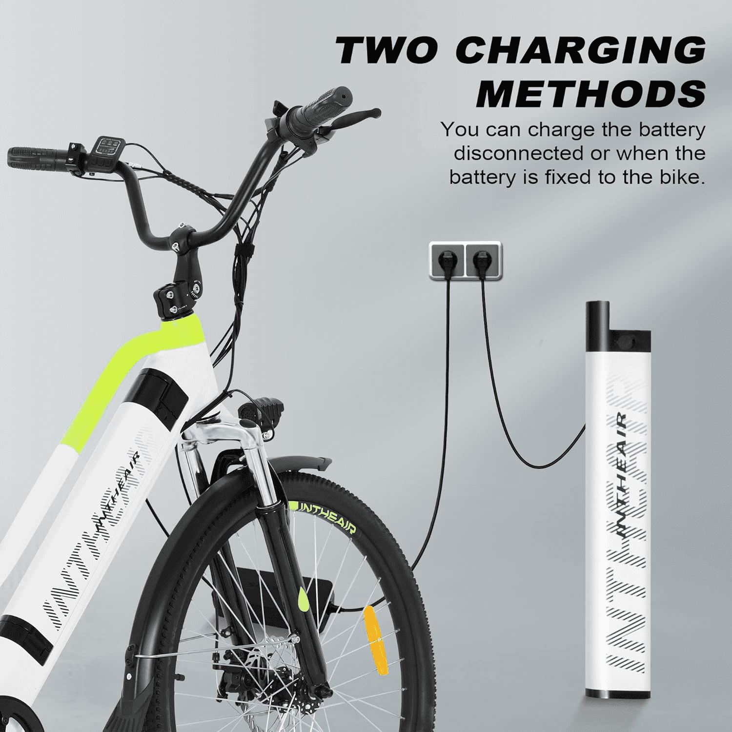 INTHEAIR Adult Electric Commuting Bicycles 500W Ebike, 26" E-bike, 36V 10Ah Removable Battery ELectric Bike for Adults UL2849，White