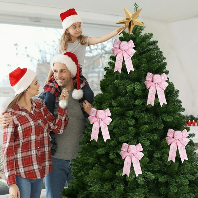 Herunwer Christmas Bow for Wreath, Bows for Front Door Wall Fence Decor, Christmas Snow Wreath Bow Tree Topper Bow for Winter Christmas Party Decoration Supplies