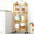 thumbnail image 2 of iKayaa 4-Tier Slim Storage Cart of High Mountain Solid Bamboo Kitchen Organizer Slide-Out Mobile Storage Cart Rolling Pantry Shelf Kitchen Shelving Unit Utility Cart, 2 of 7